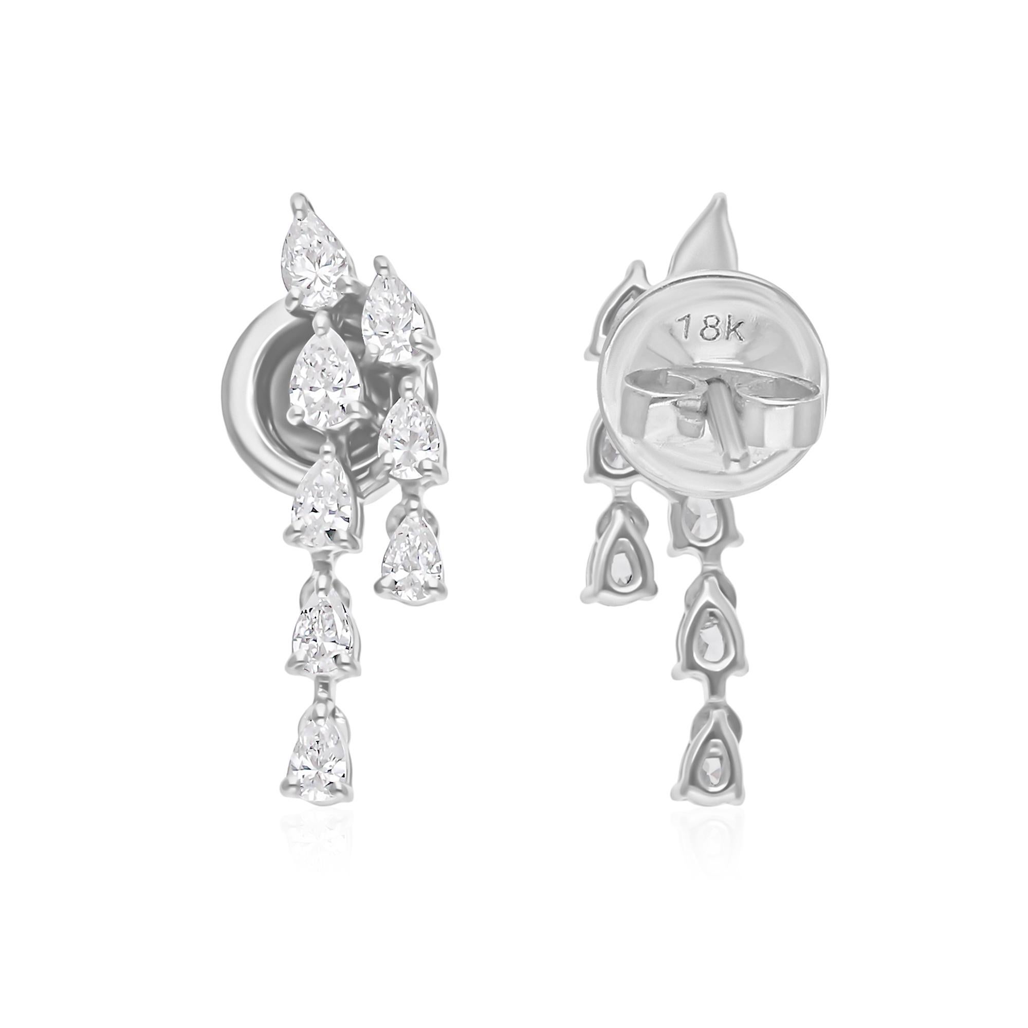 0,87 Karat SI Reinheit HI Farbe Birne Diamant Ohrstecker Tropfen Ohrringe 18k Weißgold Damen im Angebot