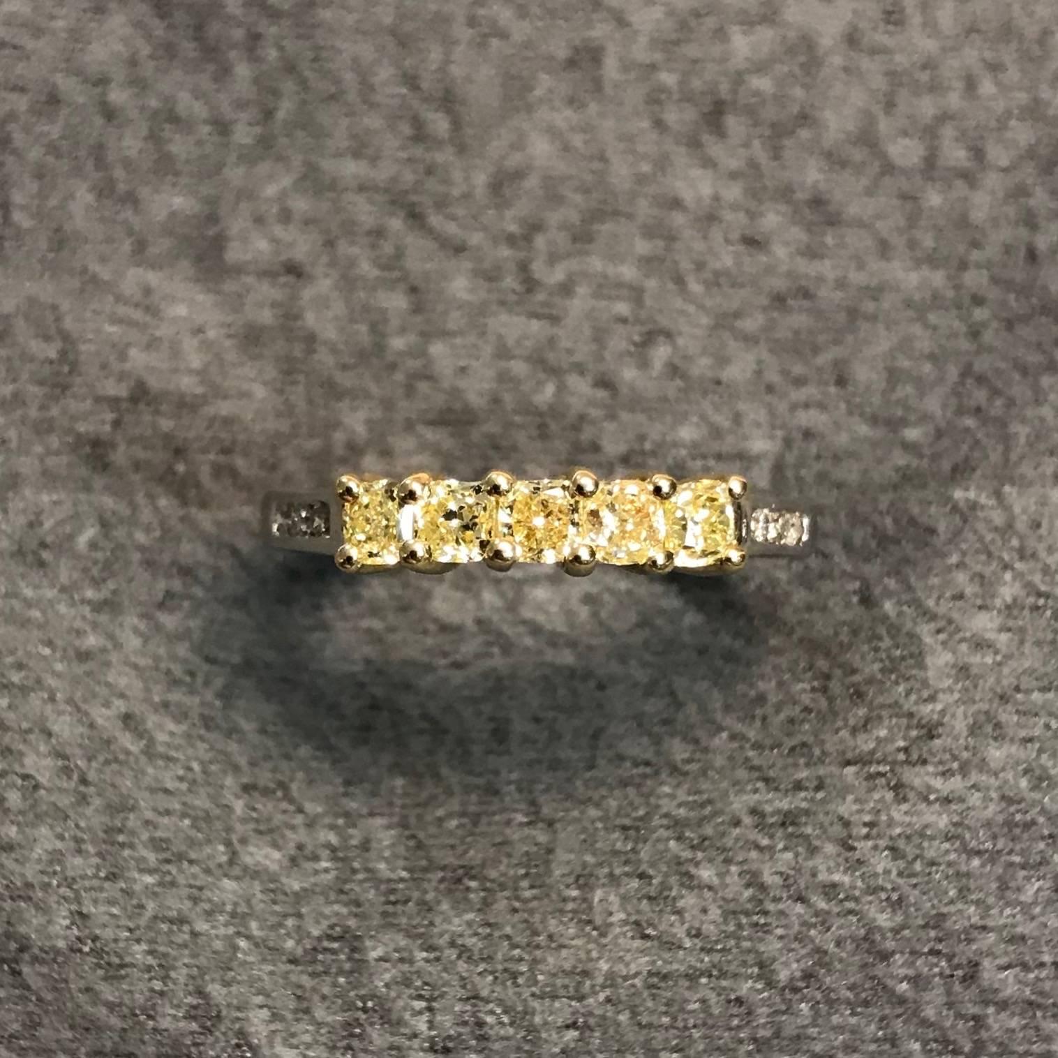 0.87 Carat Yellow Diamond and 0.11 Carat White Diamond Band 3