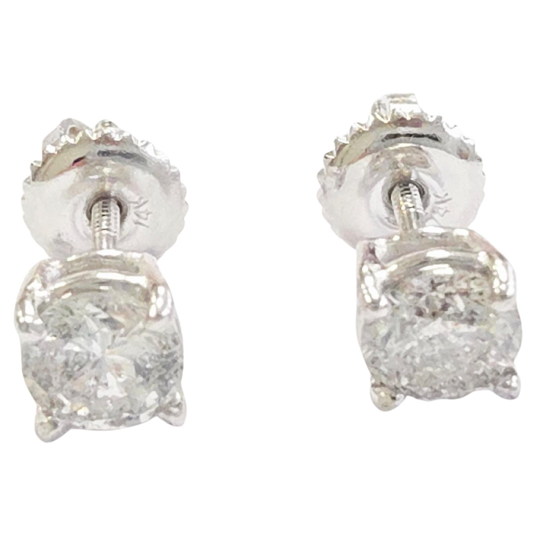 Borchie con diamante naturale di forma rotonda da 0,87 carati in oro bianco 14 carati