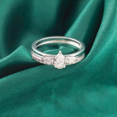 Parure de bagues de mariage avec diamants naturels en forme de poire de 0,87 ct, en or blanc 18 carats – Joaillerie de luxe