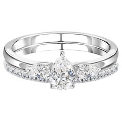 Parure de bagues de mariage avec diamants naturels en forme de poire de 0,87 ct, en or blanc 18 carats – Joaillerie de luxe