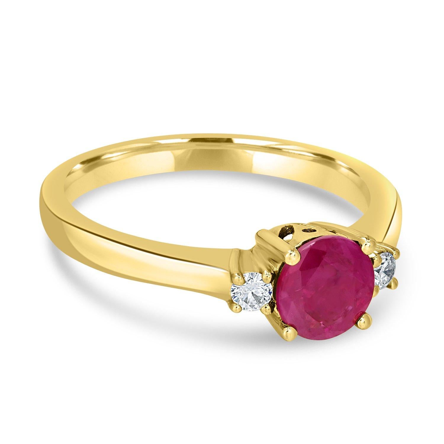 Bague en or jaune 14K sertie d'un rubis de 0,87 carat et de diamants de 0,09 carat Neuf - En vente à New York, NY