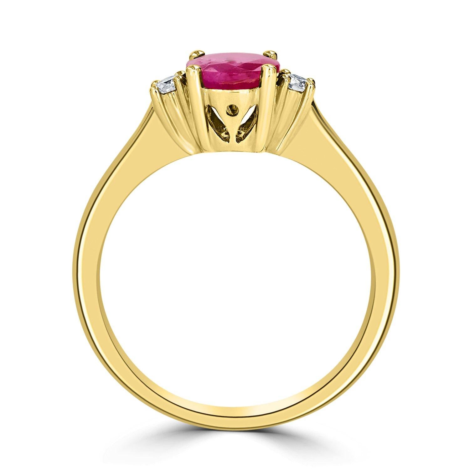 Bague en or jaune 14K sertie d'un rubis de 0,87 carat et de diamants de 0,09 carat en vente 1