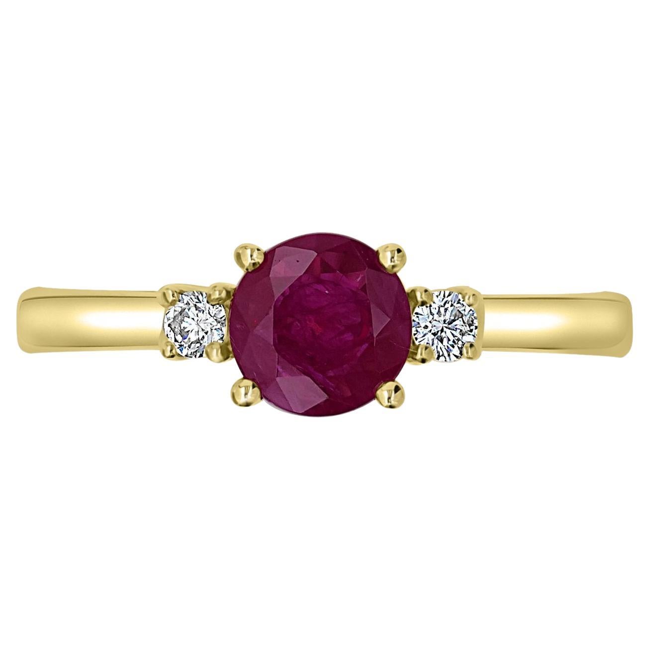 0.87 Ct Ruby Ring with 0.09Tct Diamonds Set in 14K Yellow Gold