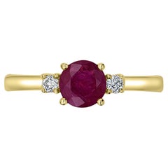 0.87 Ct Ruby Ring with 0.09Tct Diamonds Set in 14K Yellow Gold