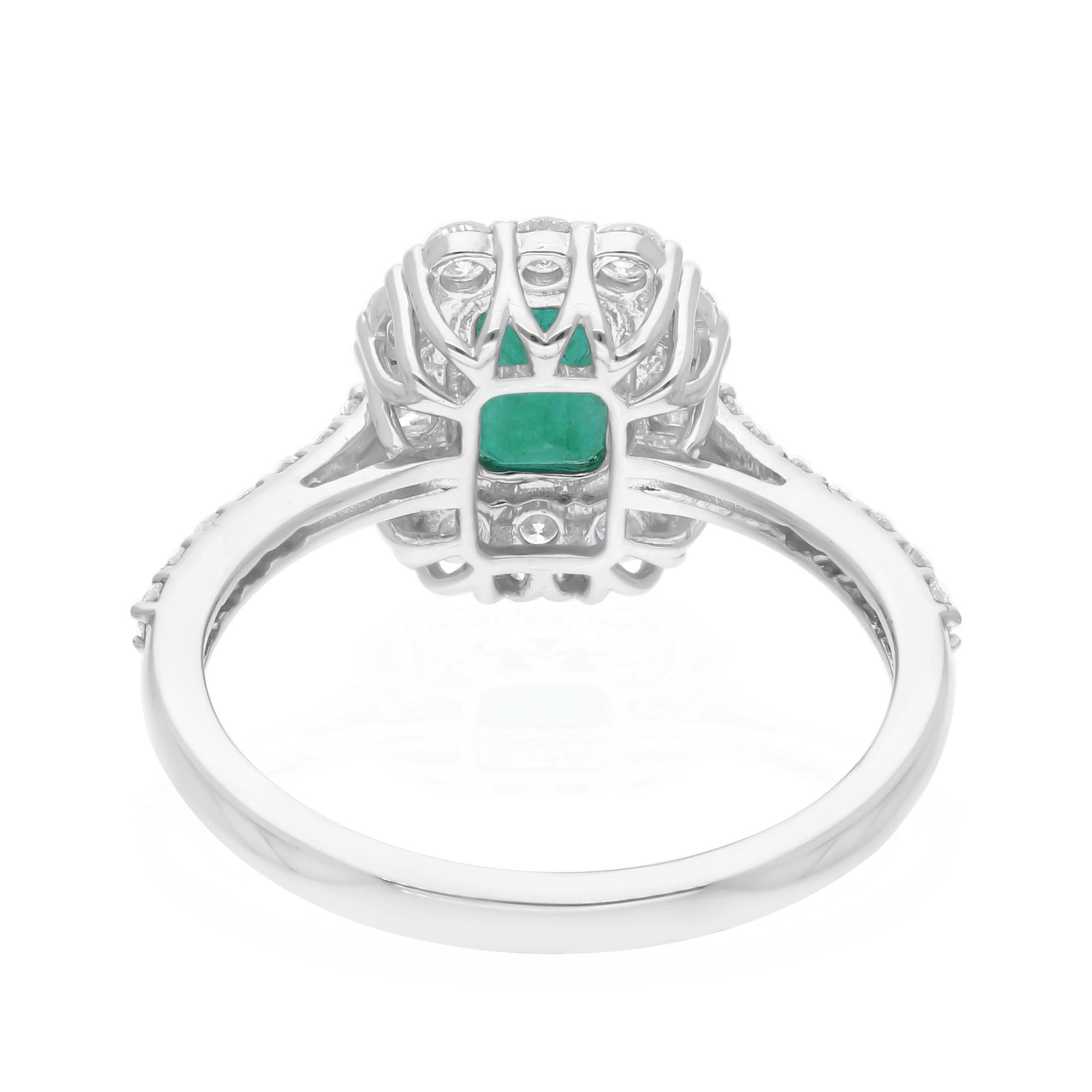 Cast from 14-karat gold, these exquisite ring is handset with 0.87 carats Zambian emerald and 0.58 carats of sparkling diamonds.

The ring is a size 7 US and may be resized to larger or smaller upon request. FOLLOW SPECTRUM JEWELS storefront to view