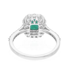 0.87 Ct. Zambian Emerald Cocktail Ring 0.58 Ct. SI/H Diamond 14 Karat White Gold