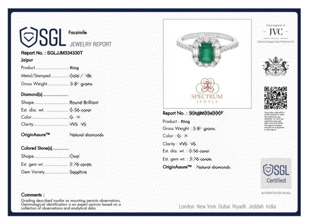 0.87 Ct. Zambian Emerald Cocktail Ring 0.58 Ct. SI/H Diamond 14 Karat White Gold For Sale 2