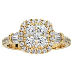 Bague grappe coussin Moonlight en or jaune 14 carats avec diamants de 0,87 carat