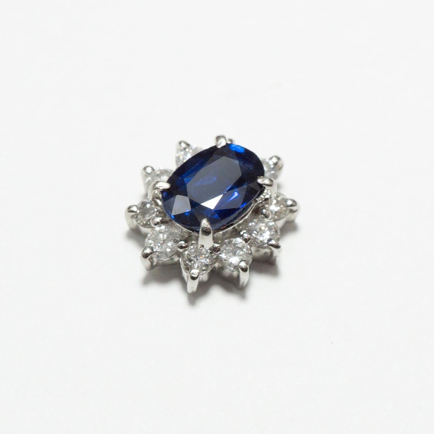 Round Cut 0.870 Carat Sapphire 0.350 Carat Diamond Platinum Line Ring For Sale