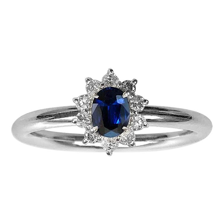 0.870 Carat Sapphire 0.350 Carat Diamond Platinum Line Ring For Sale