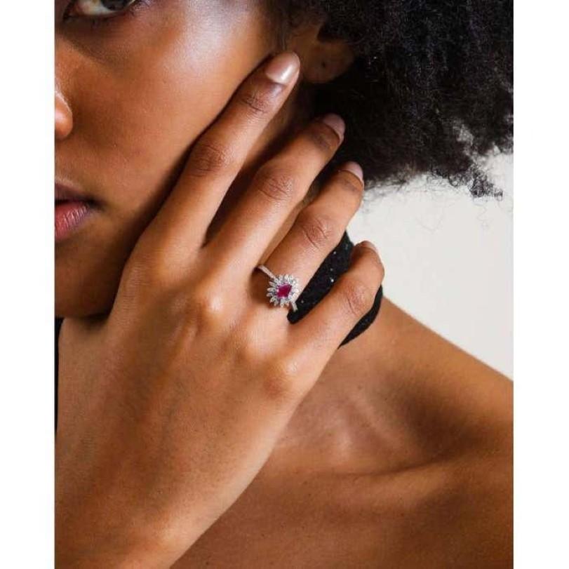 Women's 0.87ct Ruby And Diamond Flower Ring For Sale