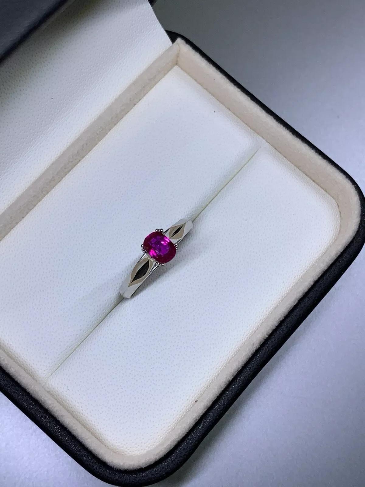 Art Deco 0.87ct Ruby Burma Oval Shaped Solitaire Engagement Ring 18ct White Gold For Sale