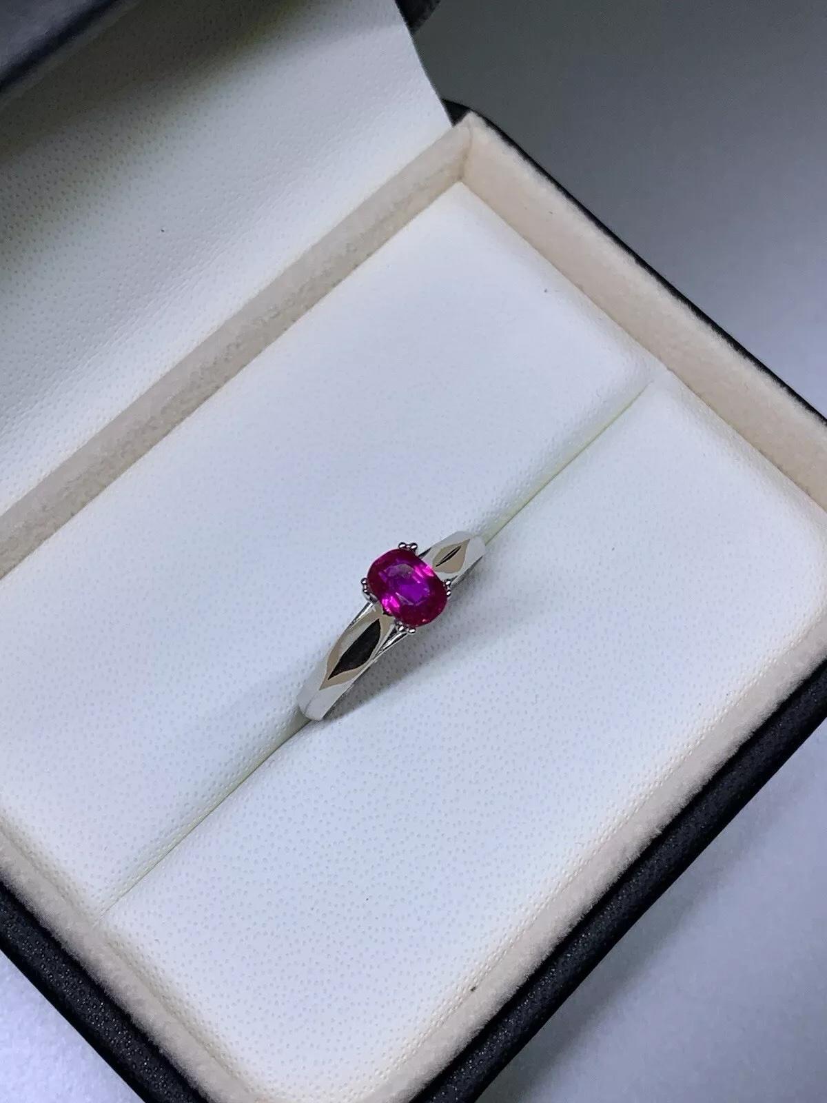 Oval Cut 0.87ct Ruby Burma Oval Shaped Solitaire Engagement Ring 18ct White Gold For Sale