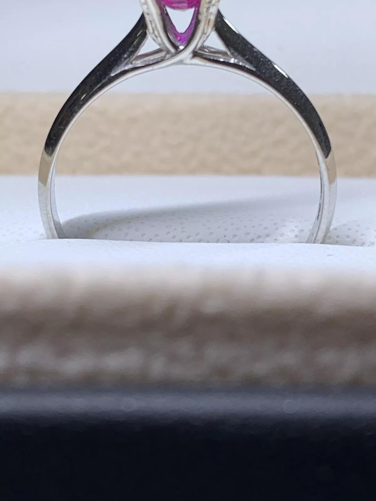 0.87ct Ruby Burma Oval Shaped Solitaire Engagement Ring 18ct White Gold In New Condition For Sale In London, GB