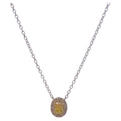 0.87ct Yellow Oval Diamond Halo Pendant in 18KT Gold