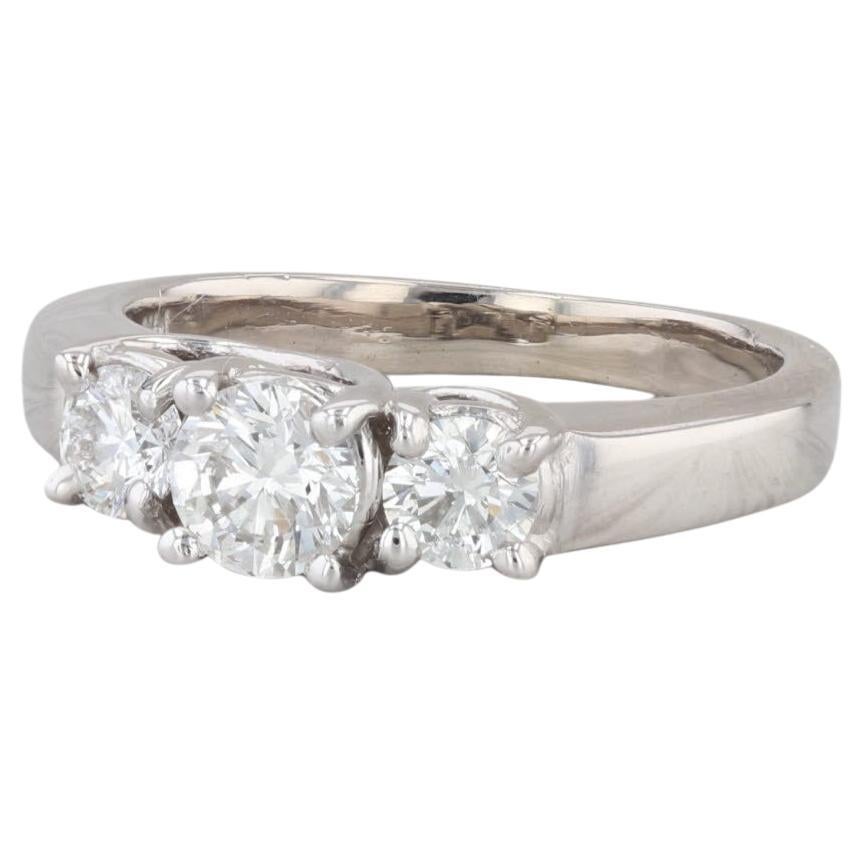 0.87ctw 3-Stone Diamond Engagement Ring 14k White Gold Size 6.5 For Sale