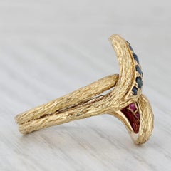 0.87ctw Blue Sapphire Red Ruby Coiled Snake Bypass Ring 18k Yellow Gold Italy