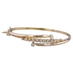 0.87ctw Diamond Bypass Bangle Bracelet 10k-12k Yellow Gold 6.75"