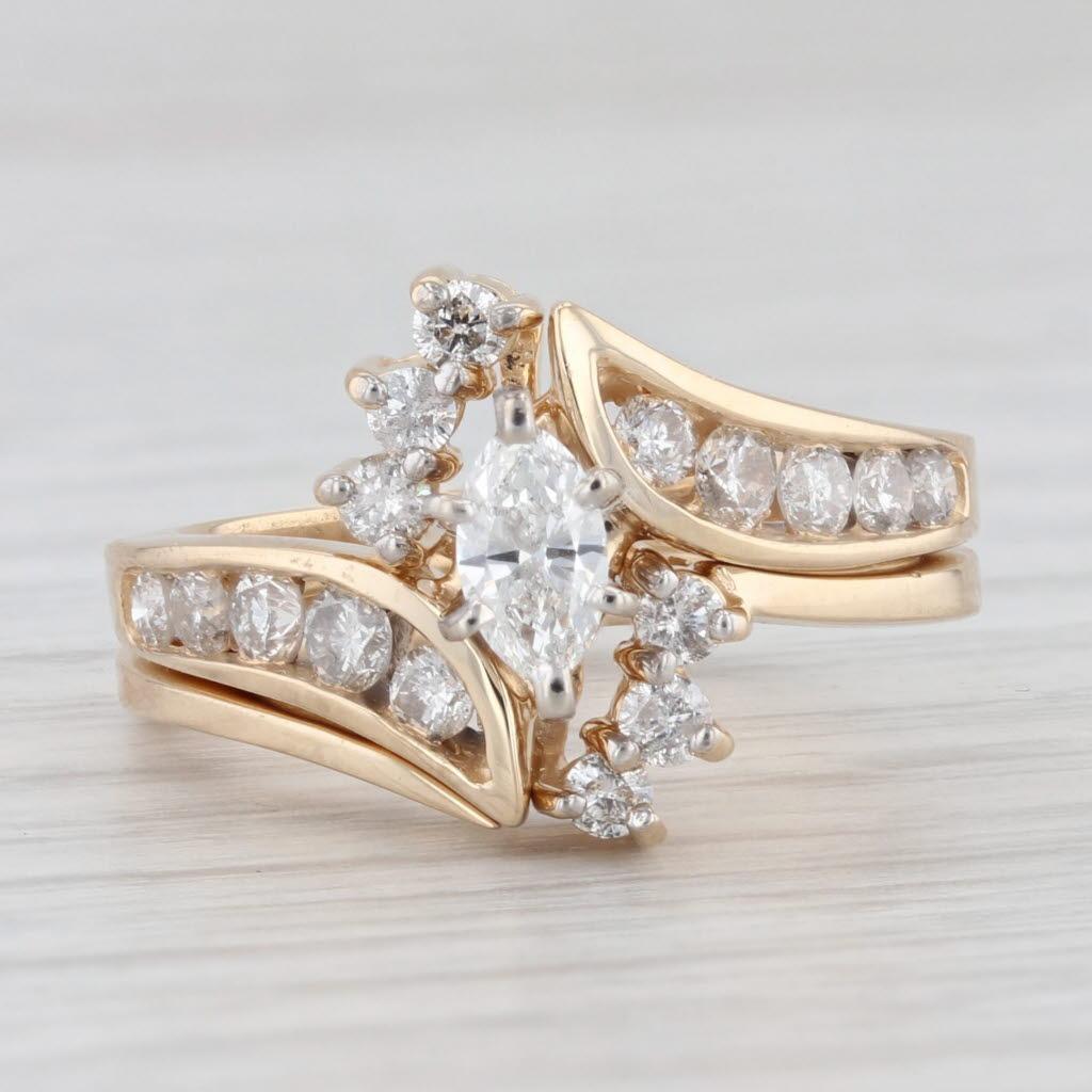 0.87ctw Marquise Diamond Engagement Ring Wedding Band Jacket Bridal Set 14k Gold 3