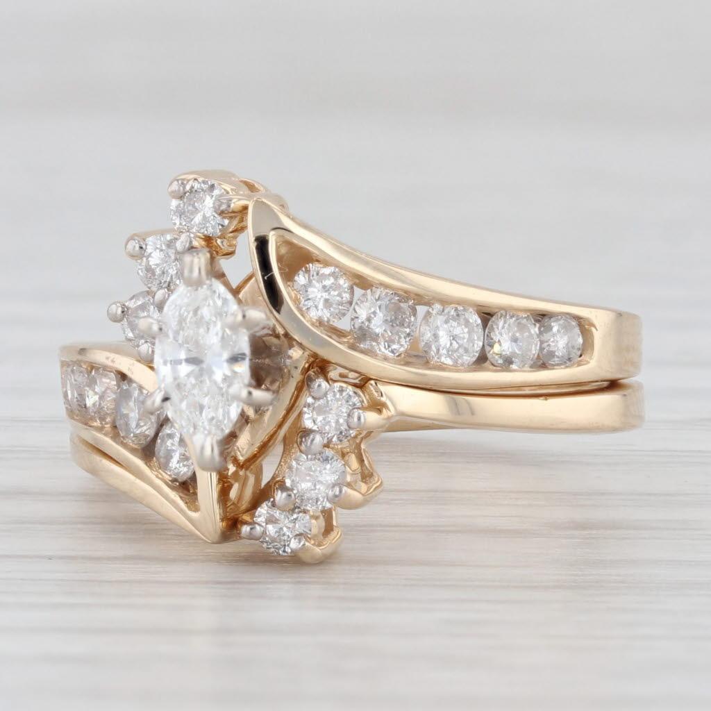Marquise Cut 0.87ctw Marquise Diamond Engagement Ring Wedding Band Jacket Bridal Set 14k Gold