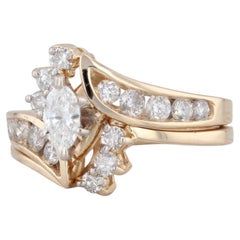 Ensemble de bague de fiançailles et veste de mariée en or 14 carats avec diamant marquise de 0,87 carat