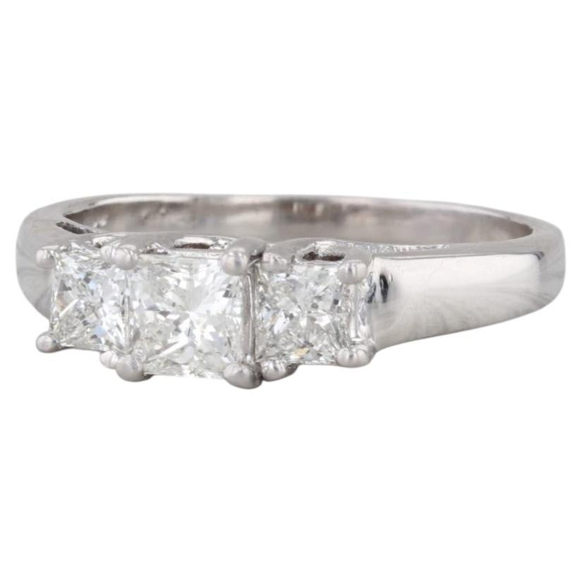 0.87ctw Princess Diamond 3-Stone Engagement Ring 14k White Gold Size 6.5