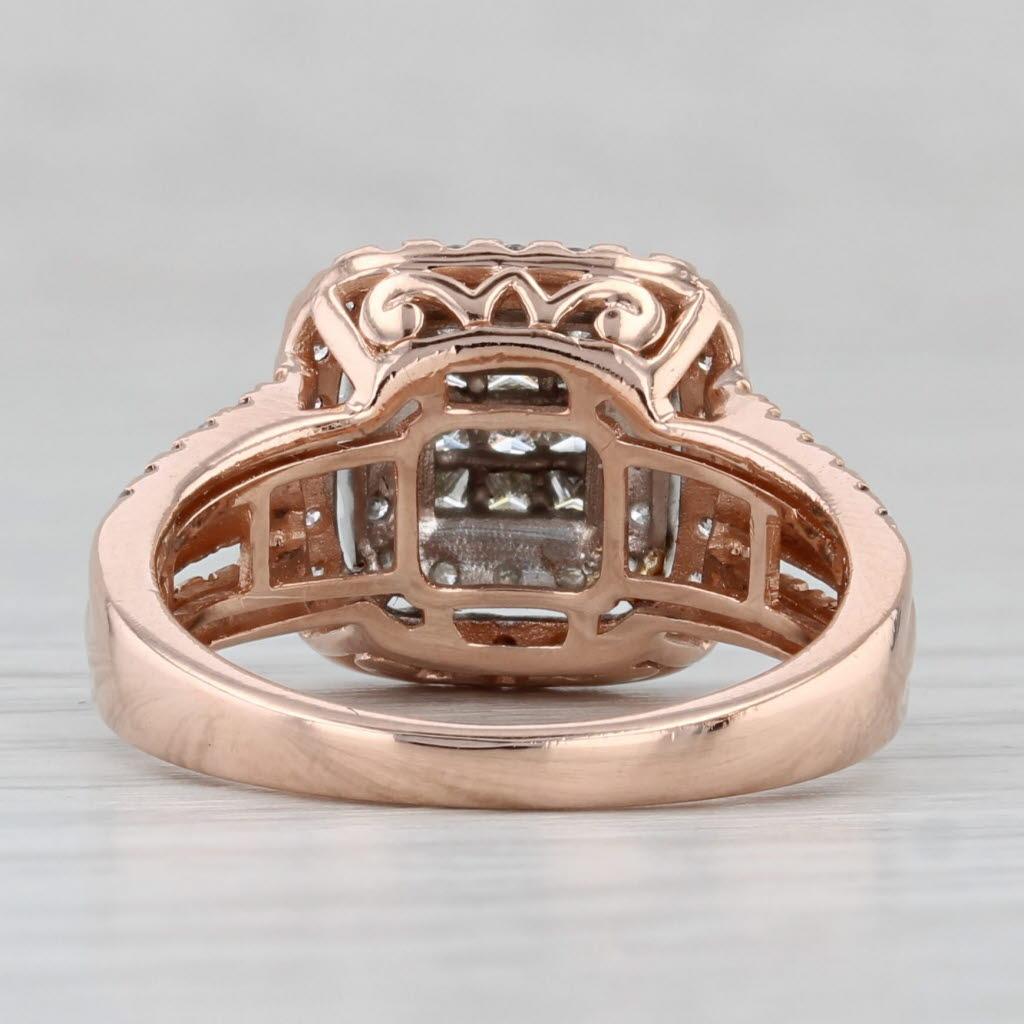 0.87ctw Prinzessin Diamant Halo Verlobungsring 10k Rose Gold Größe 7 (Carréschliff)