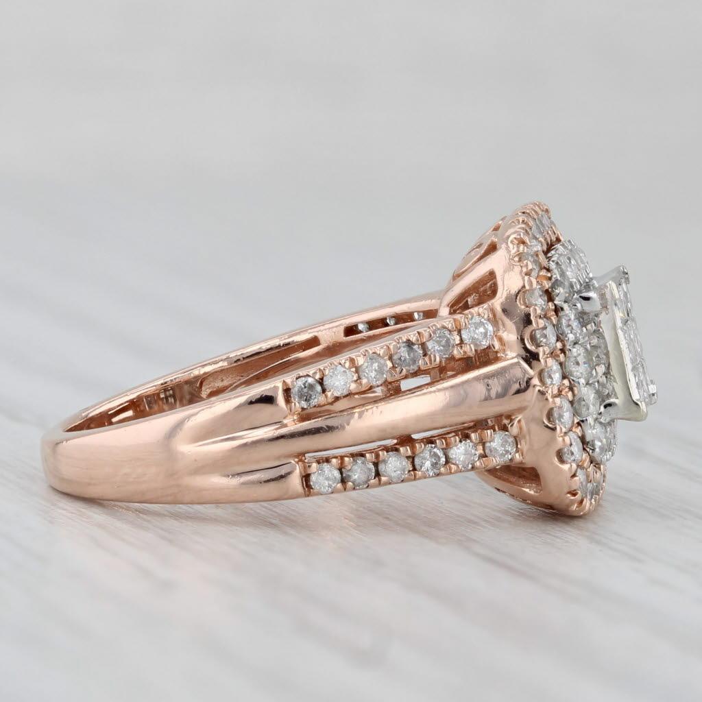 0.87ctw Prinzessin Diamant Halo Verlobungsring 10k Rose Gold Größe 7 für Damen oder Herren