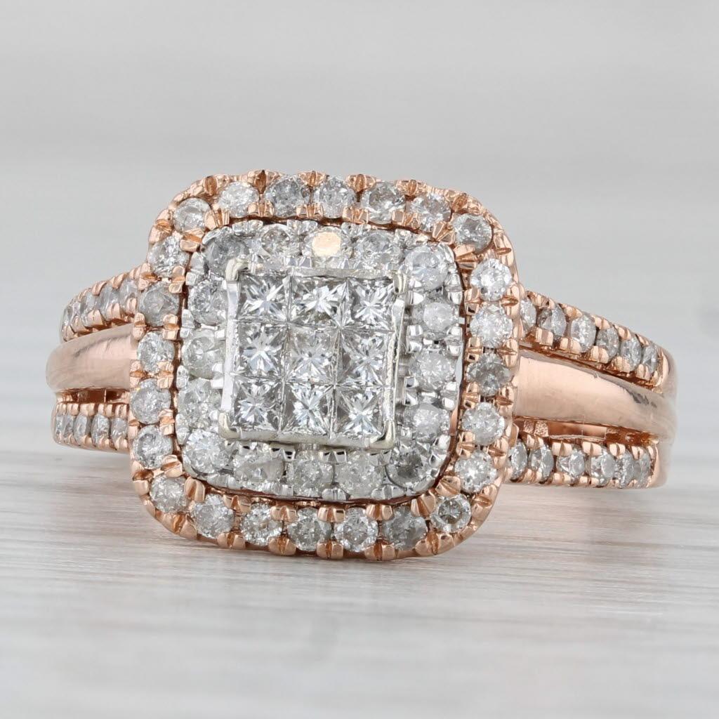 0.87ctw Prinzessin Diamant Halo Verlobungsring 10k Rose Gold Größe 7 1