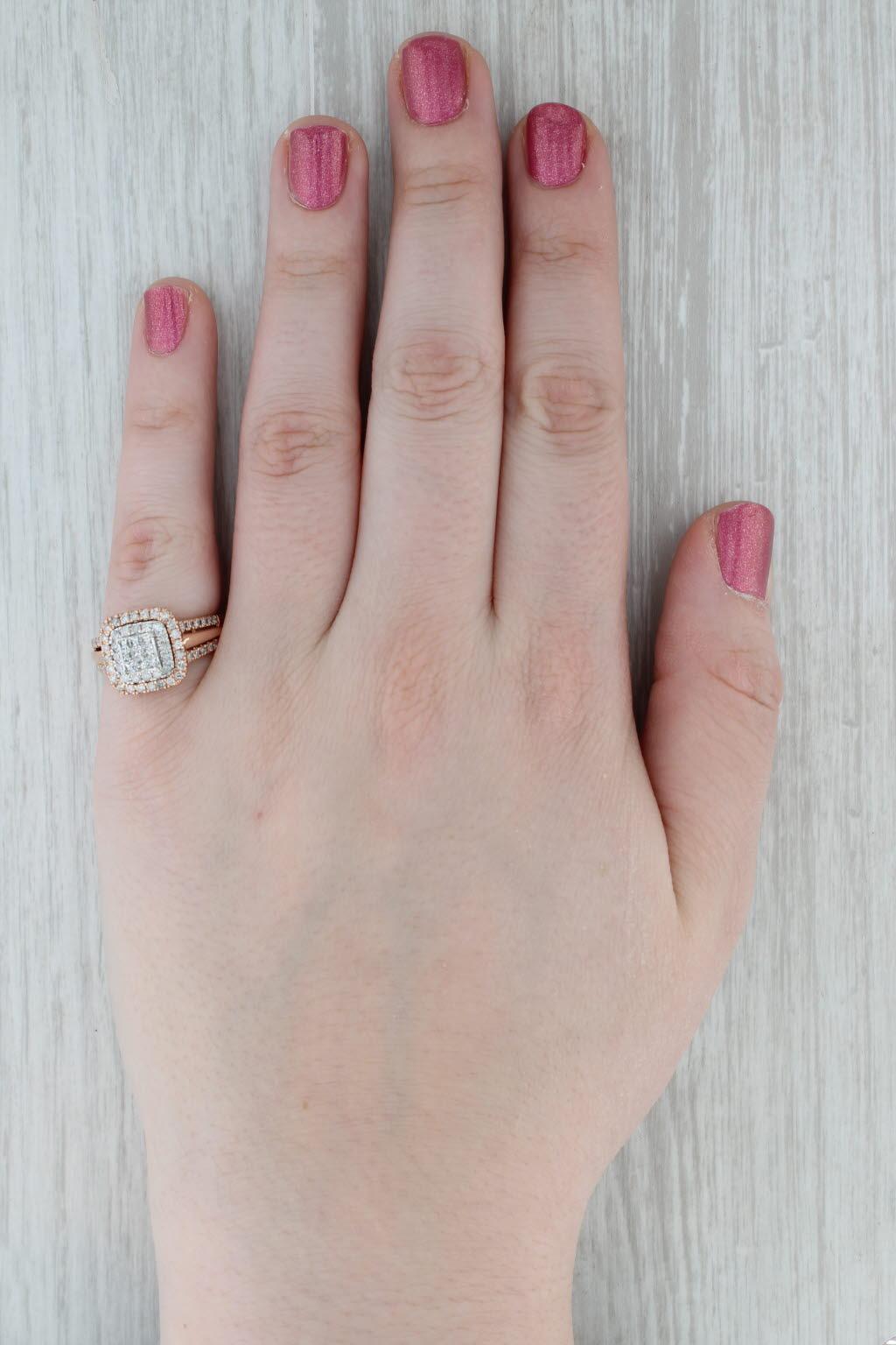 0.87ctw Prinzessin Diamant Halo Verlobungsring 10k Rose Gold Größe 7 4