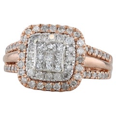 0.87ctw Prinzessin Diamant Halo Verlobungsring 10k Rose Gold Größe 7