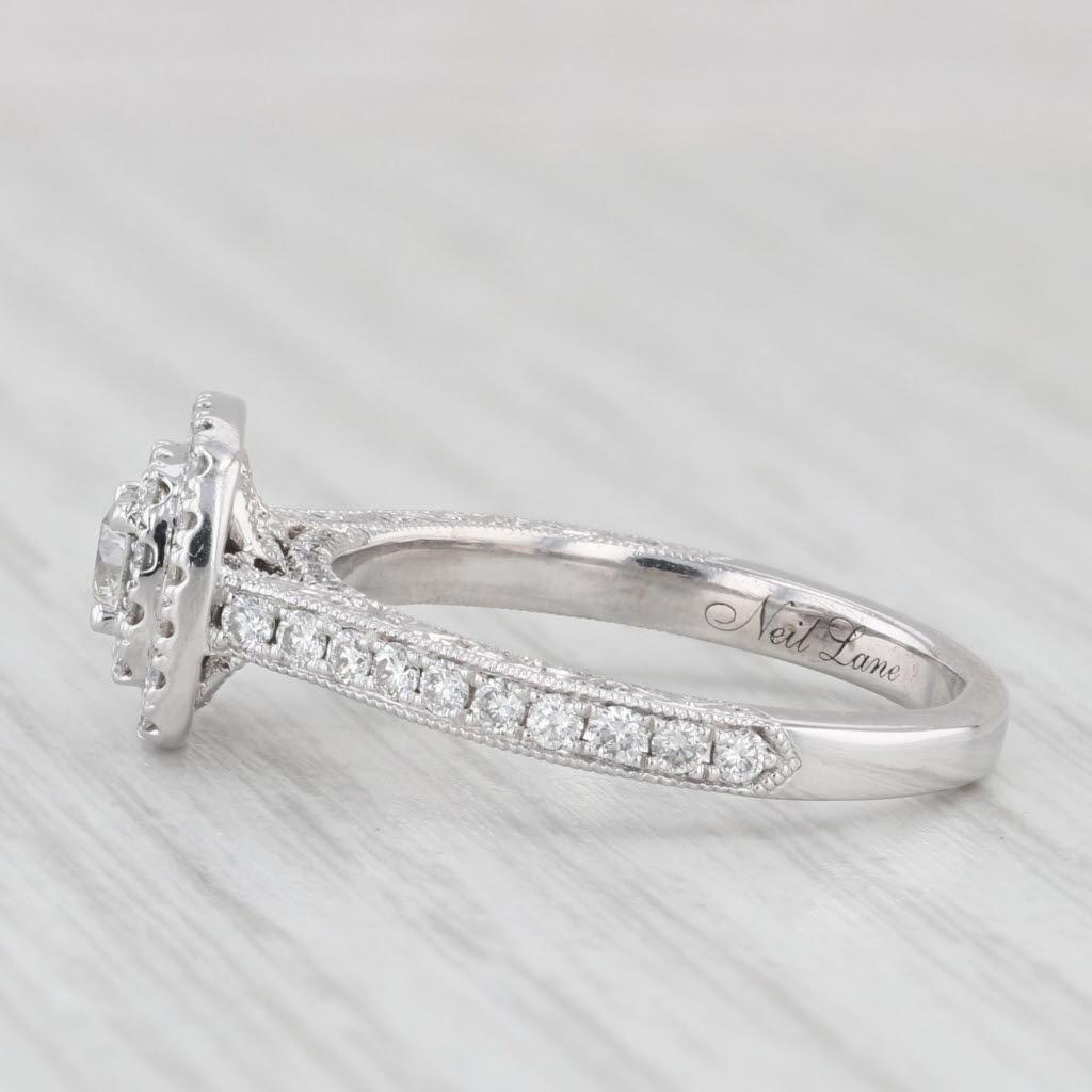 0.87ctw Round Diamond Halo Engagement Ring 14k White Gold Size 7.75 In Good Condition For Sale In McLeansville, NC