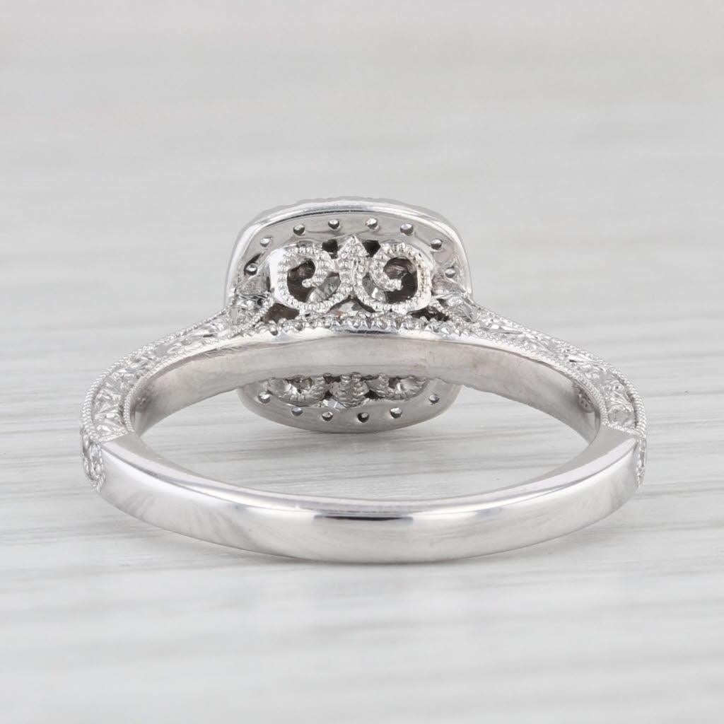 0.87ctw Round Diamond Halo Engagement Ring 14k White Gold Size 7.75 For Sale 1