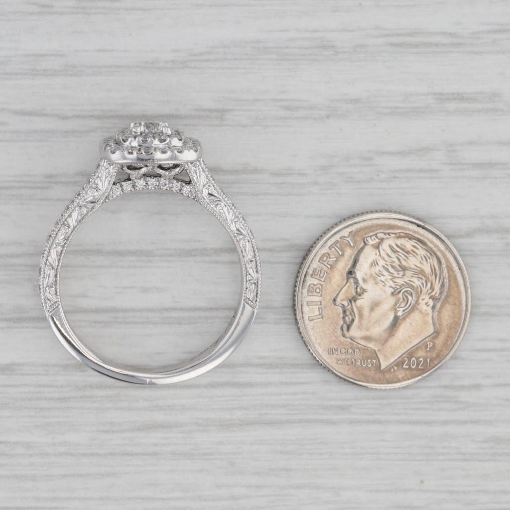 0.87ctw Round Diamond Halo Engagement Ring 14k White Gold Size 7.75 For Sale 2