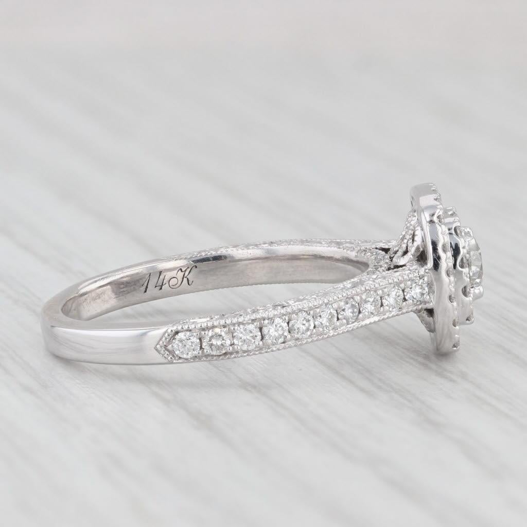 0.87ctw Round Diamond Halo Engagement Ring 14k White Gold Size 7.75 For Sale 3