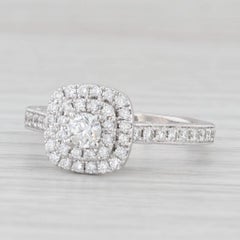 0.87ctw Round Diamond Halo Engagement Ring 14k White Gold Size 7.75