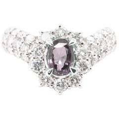 0.88 Carat Alexandrite and Diamond Cluster Ring Set in Platinum