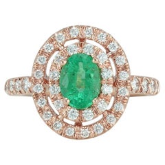 0.88 Carat Clear Zambian Emerald & Diamond Cluster Ring in 18K Yellow Gold