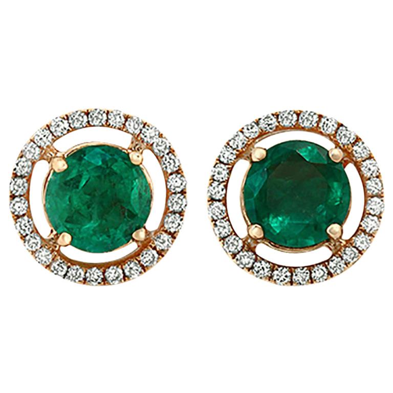 0.88 Carat Colombian Emerald and 0.20 Carat Diamonds in 18K Gold Stud Earrings