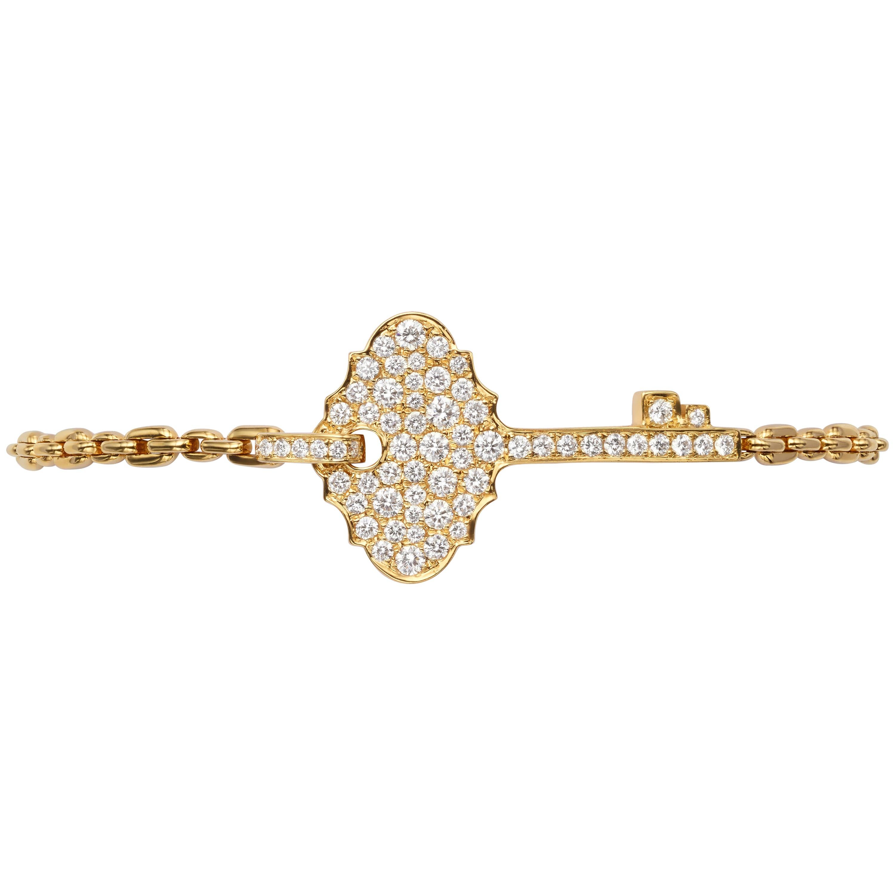 0.88 Carat Diamond 18 Karat Yellow Gold Key Stackable Bracelet Bangle