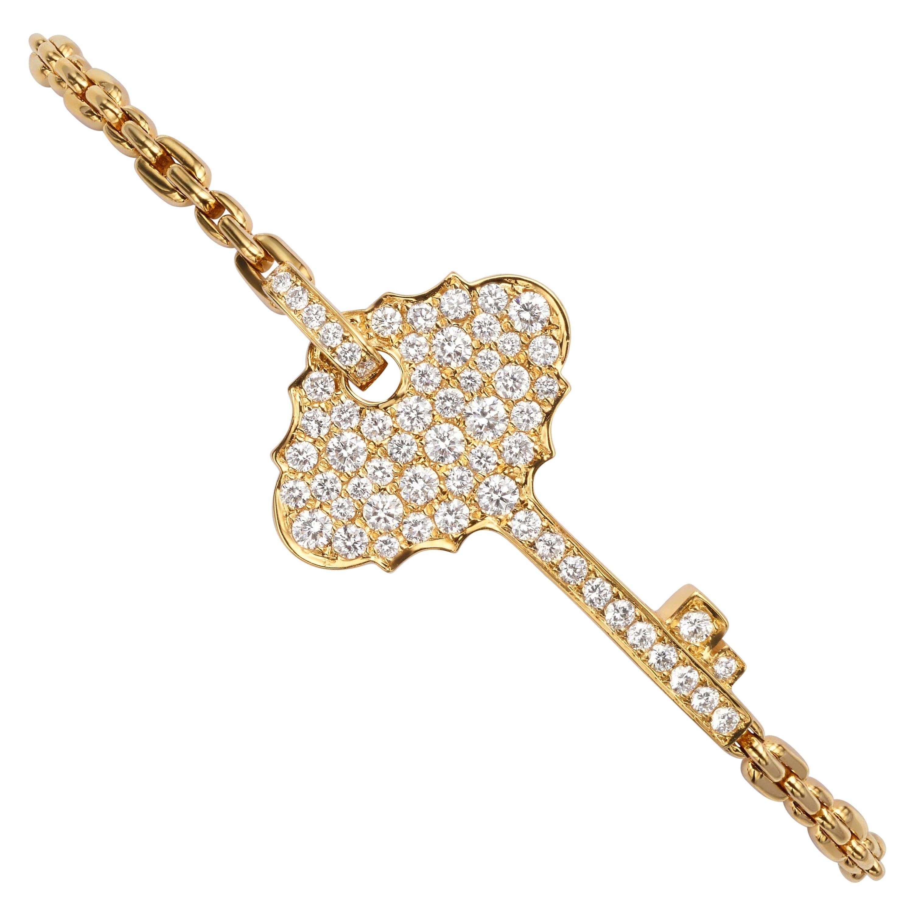 0.88 Carat Diamond 18 Karat Yellow Gold Key Stackable Bracelet Bangle