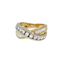0.88 Carat Diamond Crossover Ring in White and Yellow Gold