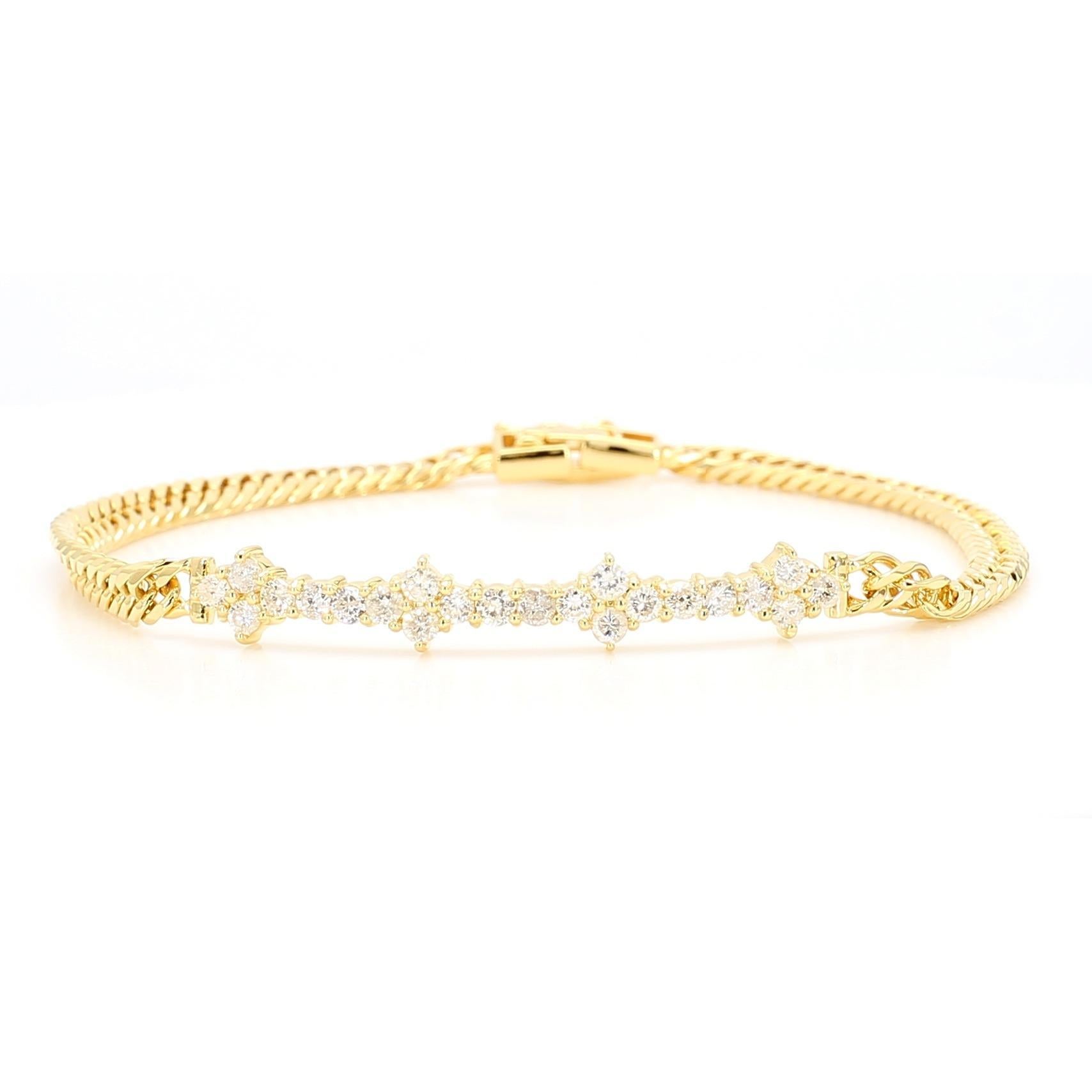 Diamante de 0,88 quilates en oro de 18 quilates Pulsera floral de cadena de cuerda trenzada en venta 5