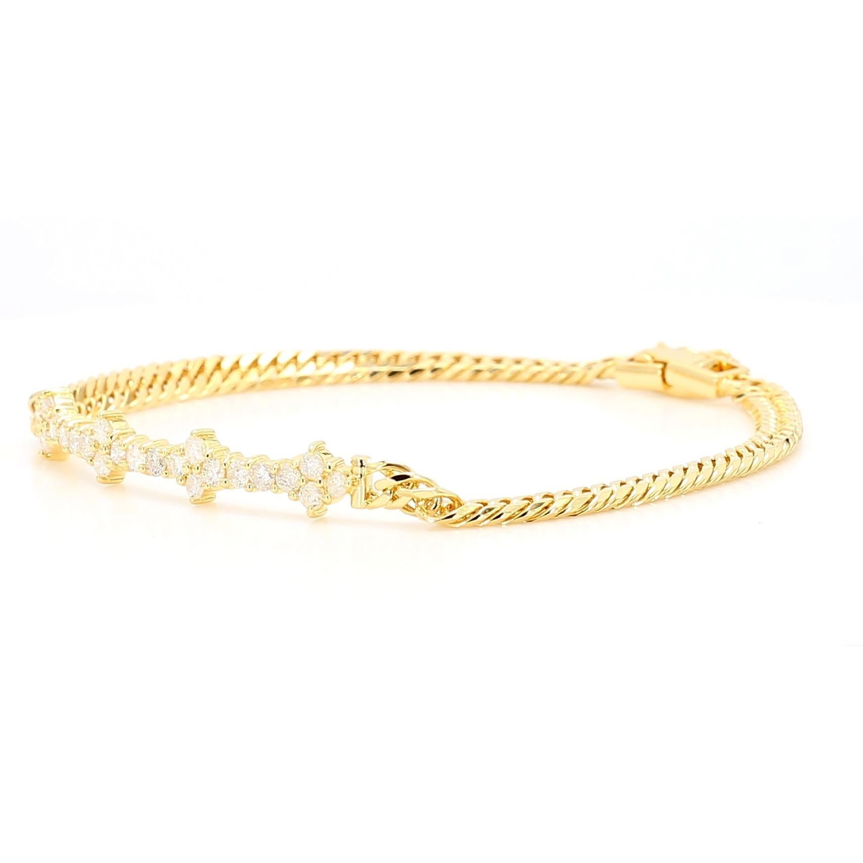 Diamante de 0,88 quilates en oro de 18 quilates Pulsera floral de cadena de cuerda trenzada Contemporáneo en venta