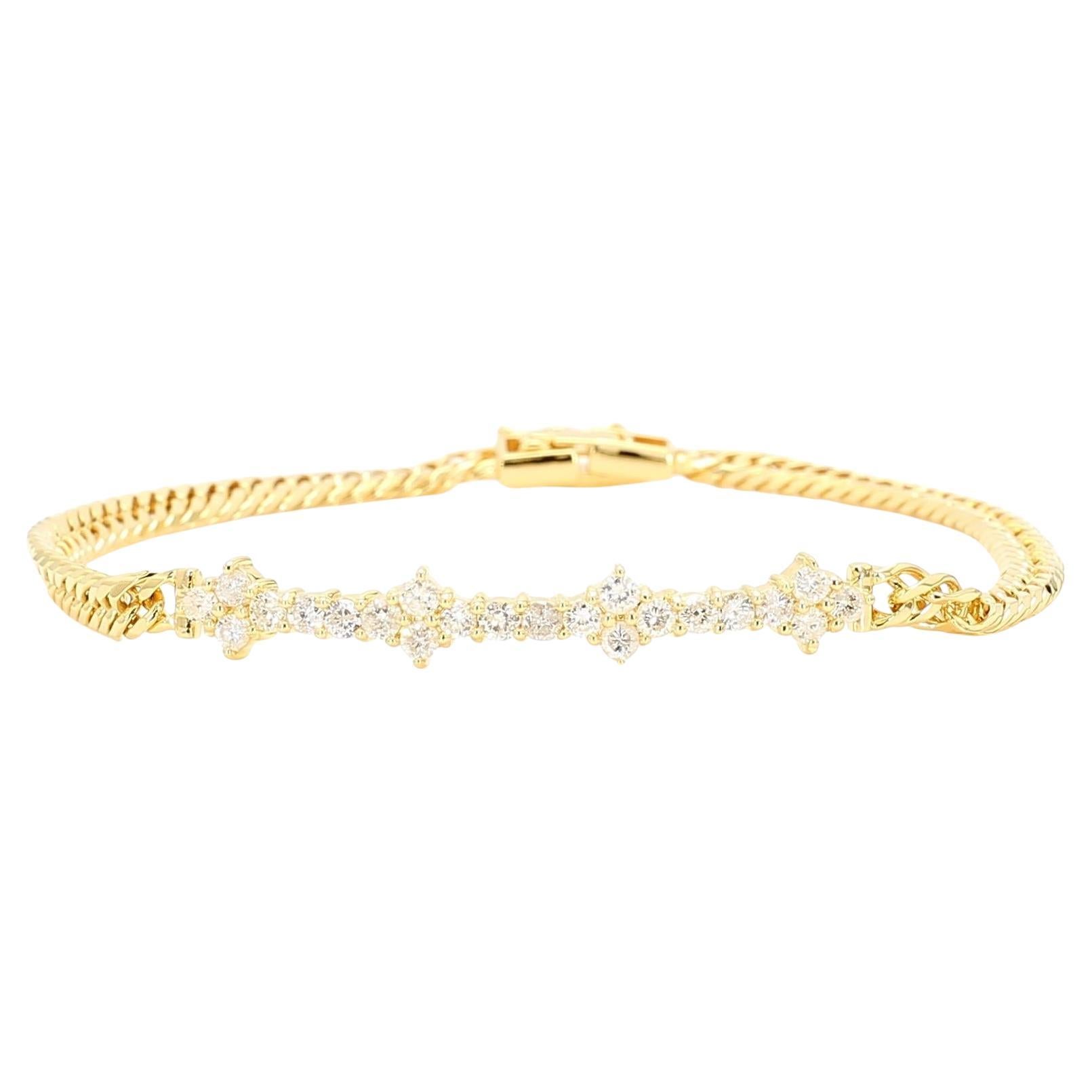 0.88 Carat Diamond in 18K Gold Twisted Rope Chain Floral Bracelet
