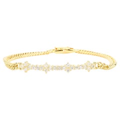 0.88 Carat Diamond in 18K Gold Twisted Rope Chain Floral Bracelet