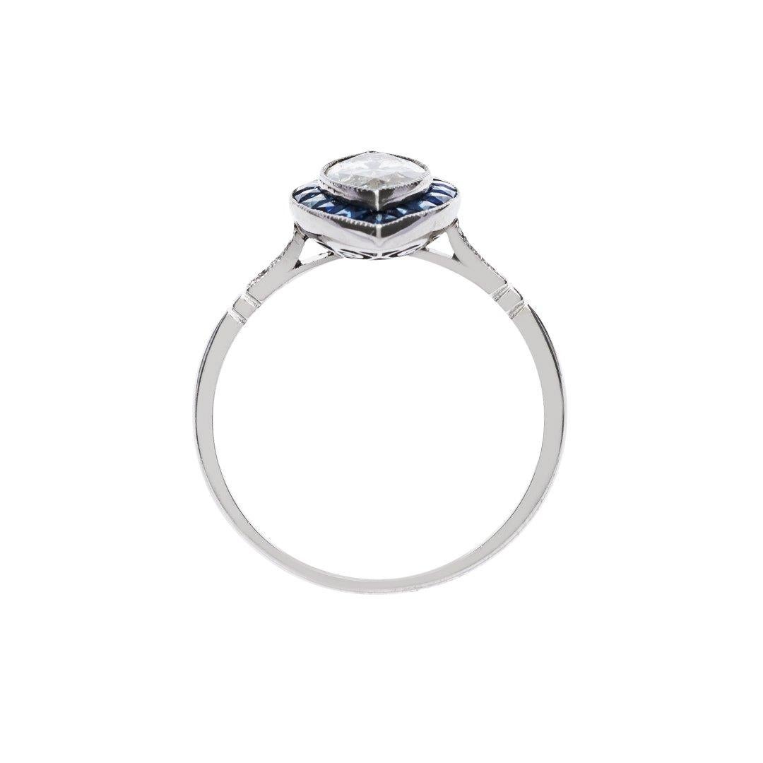 Art Deco 0.88 Carat Diamond Sapphire Platinum Engagement Ring