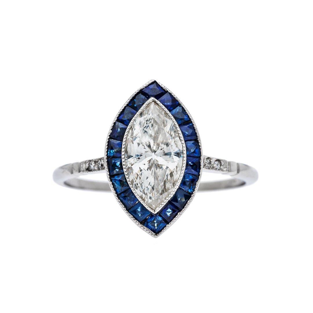 0.88 Carat Diamond Sapphire Platinum Engagement Ring