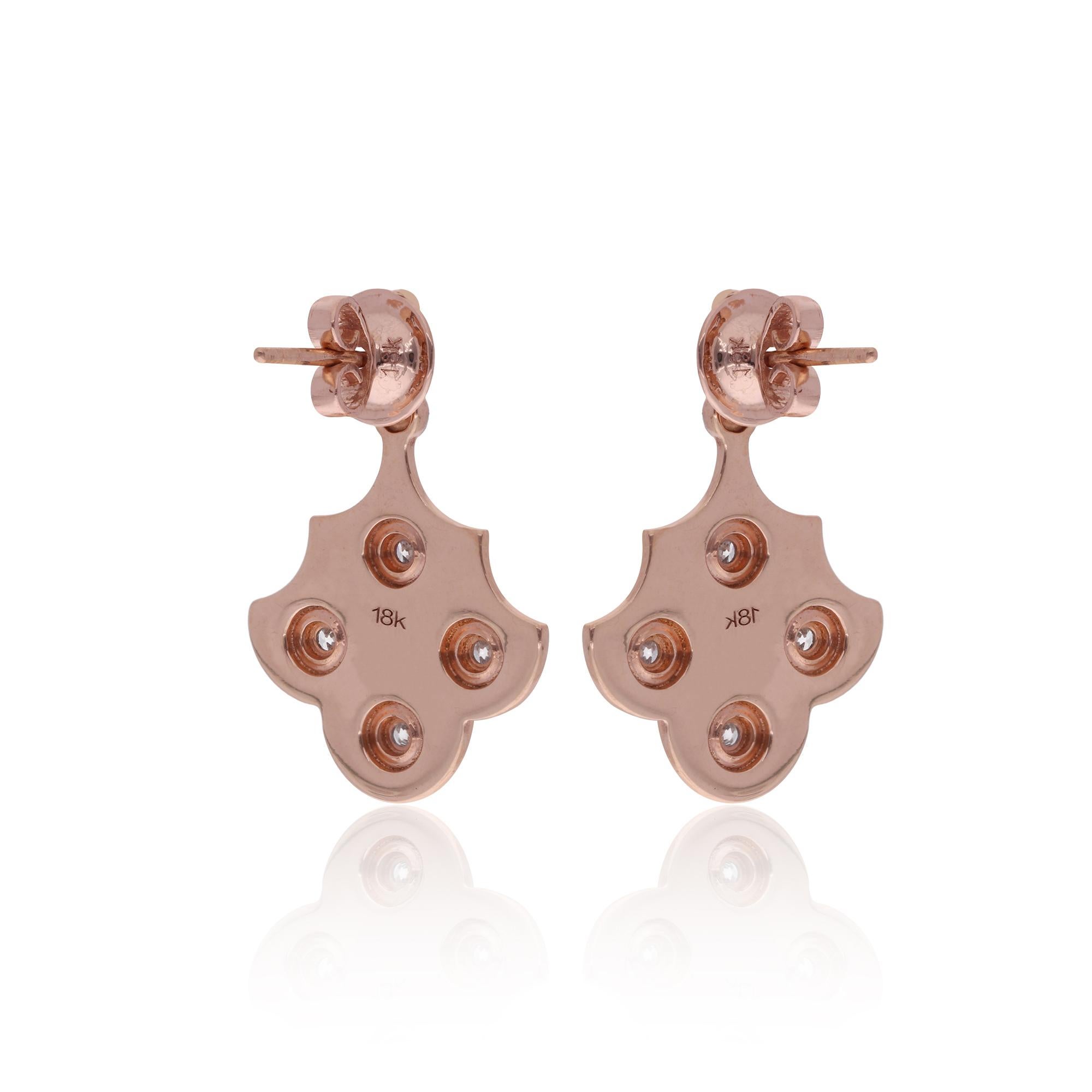 0.88 Carat Diamond White Enamel Dangle Earrings 14k Rose Gold Handmade Jewelry In New Condition For Sale In Diera, Dubai